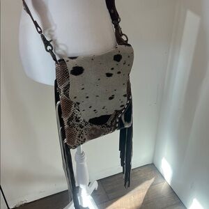 Myra bag Stylish Cowhide and Leather Crossbody Bag with fringe